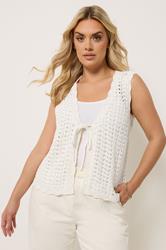 YOURS Plus Size Ivory White Scallop Edge Knitted Waistcoat | Yours Clothing 3