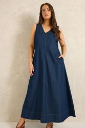EVANS Plus Size Indigo Blue Sleeveless Cotton Denim Dress | Evans  4