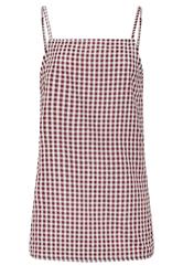 LTS Tall Burgundy Red  Gingham Cotton Vest Top