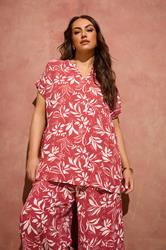 EVANS Plus Size Orange Leaf Print Notch Neck Blouse | Evans 3