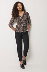 M&Co Brown Animal Print Mesh Sleeve Wrap Top | M&Co 1