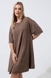 LIMITED COLLECTION Plus Size Chocolate Brown Acid Wash Dress | Yours Clothing 3