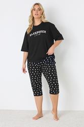 YOURS Plus Size Black Polka Dot Wide Leg Pyjama Cropped Bottoms | Yours Clothing 3