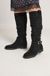 Black Faux Suede Buckle Detail Knee High Boots In Extra Wide E Fit | Yours Clothing 1