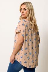 YOURS Plus Size Pink Floral Tab Sleeve Top | Yours Clothing 2