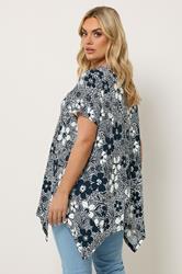 YOURS Plus Size Black Floral Hanky Hem Top | Yours Clothing 2