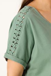 YOURS Plus Size Sage Green Lattice Grown On Sleeve T-Shirt | Yours Clothing 4