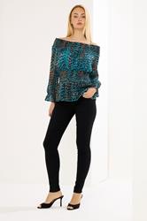 STAR Teal Blue Printed Bardot Top | StarByJM 4