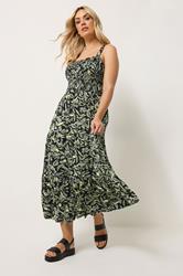 YOURS Plus Size Black Shirred Floral Midi Dress | Yours Clothing 3