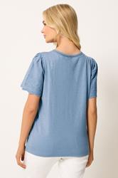 M&Co Light Blue Embroidered Sleeve Cotton T-Shirt | M&Co 2