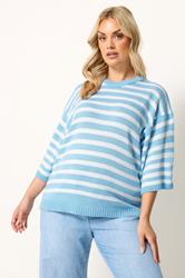 YOURS Plus Size Blue Striped Knitted Jumper | Yours Clothing 3