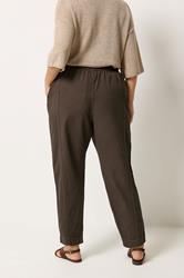 YOURS Plus Size Chocolate Brown Cool Cotton Barrel Leg Trousers | Yours Clothing 1