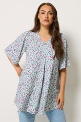 YOURS Plus Size Blue Ditsy Floral Textured Pleat Front Top | Yours Clothing 3