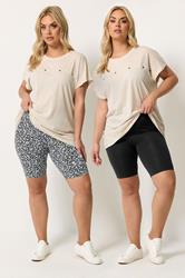 YOURSET 2 PACK Plus Size Black Ditsy Floral Cycling Shorts | Yours Clothing 1