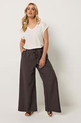 YOURS Plus Size Brown Wide Leg Textured Trousers | Yours Clothing 1