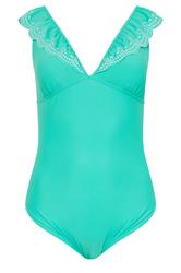 YOURS Plus Size Green Broderie Anglaise Frill Swimsuit | Yours Clothing 6