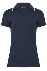 LTS Tall Women's Navy Blue Contrast Collar Polo Top | Long Tall Sally 5