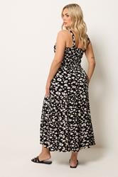 YOURS Plus Size Black Floral Shirred Midi Dress | Yours Clothing 2