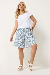 YOURS Plus Size Blue Ditsy Floral Shorts | Yours Clothing 1