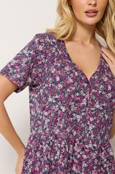M&Co Berry Purple Ditsy Floral Cotton Tiered Maxi Dress | M&Co 4
