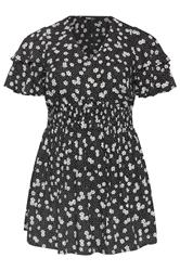 YOURS Curve Black Daisy Flutter Sleeve Top