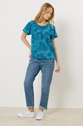 M&Co Blue Mixed Patchwork Print Cotton Scoop Neck Top | M&Co 1