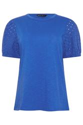 M&Co Blue Broderie Cotton Puff Sleeve Top