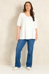 EVANS Plus Size Ivory White Short Sleeve Cotton Top | Evans 1