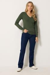LTS Tall Olive Green Knit V-Neck Jumper | Long Tall Sally 1