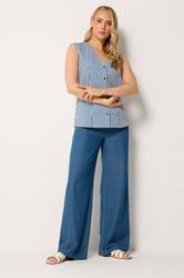 LTS Tall Women's Blue Striped Cotton Waistcoat | Long Tall Sally 2