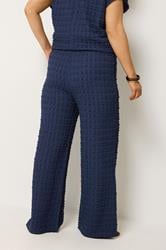 YOURS Plus Size Navy Blue Bubble Textured Wide Leg Trousers | Yours Clothing 2