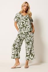 M&Co Khaki Green Leaf Print Blouse and Trousers Set | M&Co 3
