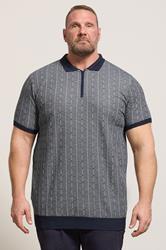 D555 Big & Tall Navy Blue Knitted Quarter Zip Polo Shirt | BadRhino 3