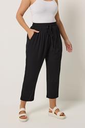 YOURS Plus Size Black Crochet Side Crop Trousers | Yours Clothing 3