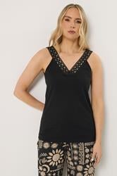 LTS Tall Women's Black Lace Cotton Vest Top | Long Tall Sally 3