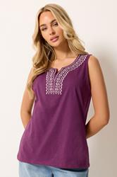 M&Co Berry Purple Embroidered Cotton Vest Top | M&Co 3