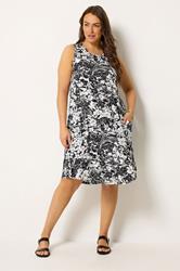 YOURS Plus Size Black Floral Drape Pocket Dress | Yours Clothing 1