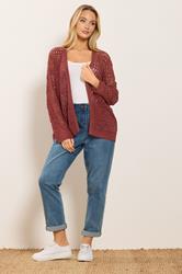 M&Co Berry Red Open Front Crochet Cardigan | M&Co 1