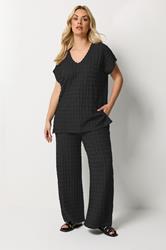 Yours Plus Size Black Set Bubble Textured Top & Trousers | Yours Clothing 3