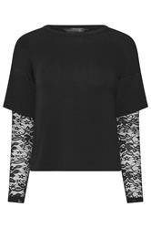 PixieGirl Petite Black Lace Sleeve T-Shirt