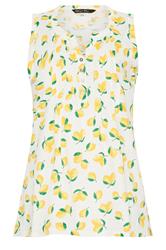 M&Co Yellow Lemon Print Sleeveless Cotton Henley Top