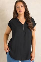 EVANS Plus Size Black Zip Front Blouse | Evans 3