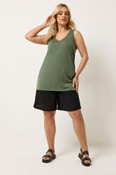 YOURS Plus Size Khaki Green V-Neck Basic Vest Top | Vest Top 1