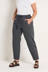 YOURS Plus Size Charcoal Grey Twill Barrel Leg Trousers | Yours Clothing 1