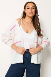 YOURS Plus Size White & Pink Stripe Knitted Cardigan | Yours Clothing 4
