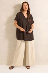 EVANS Curve Chocolate Brown Plisse Pleat Top  2