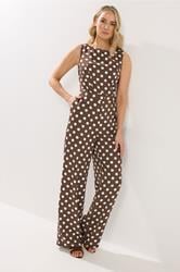 LTS Tall Women's Chocolate Brown Polka Dot Wide Leg Jumpsuit | Long Tall Sally 3