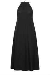 PixieGirl Petite Black Linen Halter Neck Maxi Dress