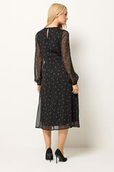 M&Co Black Spot Print Long Sleeve Chiffon Dress | M&Co 2