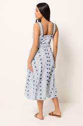 M&Co Petite White & Navy Blue Embroidered Cotton Dress | M&Co 2